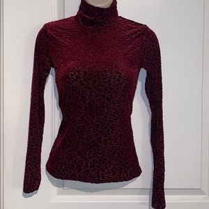 Burgundy leopard velvet turtle neck